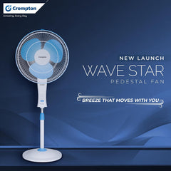 Crompton Wave Star Pedestal Fan, 400MM (White-Blue)-2