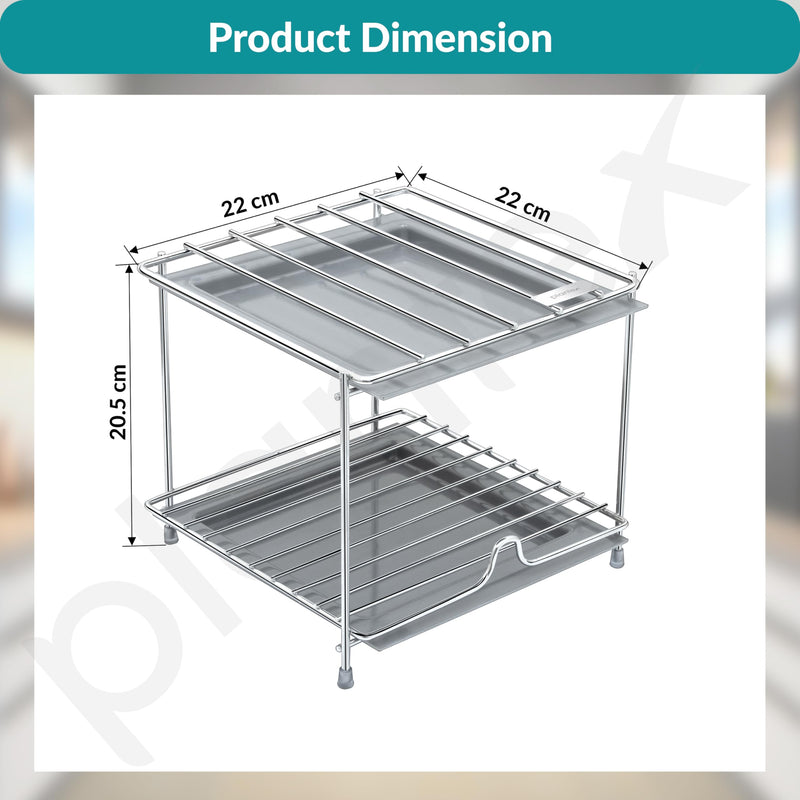 Plantex Matka Stand/Stainless Steel 2-Tier Matka Stand for Kitchen/Square Water Pot with Tray - 8 X 7.5 inch (Chrome), Free Standing, Tiered Shelf-2