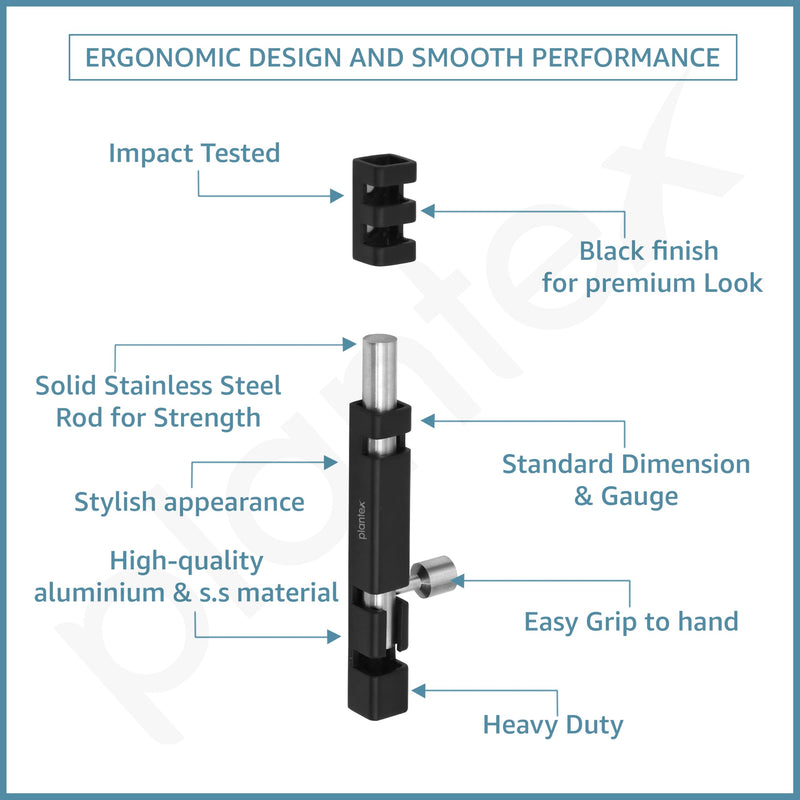 Plantex Stainless Steel Tower Bolt/Tower Bolt for Home,Offices Doors & Windows/4 Inch Tower Bolt for Main Door/Door Latch/Kundi/Chitakini/Door Latch for Windows - Pack of 1 (Black)-4