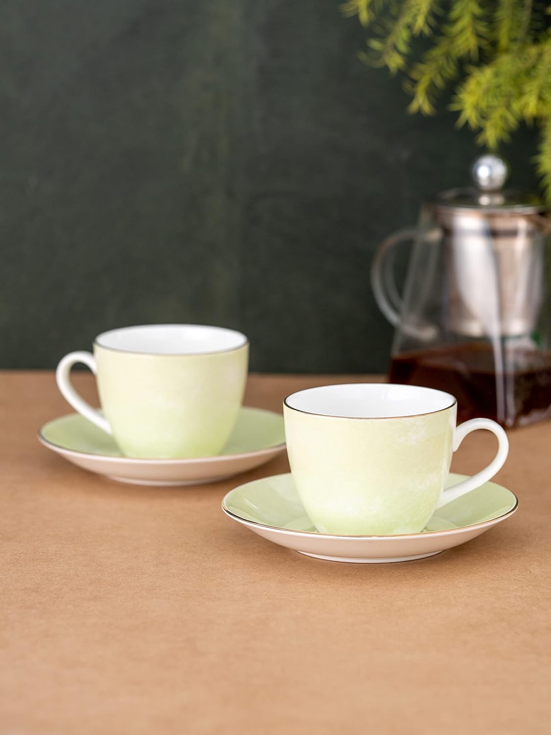 Clay Craft Fine Ceramic Paradise Cup & Saucer Set for Tea/Coffee of 12 (6 Cups + 6 Saucers) - 180 ml Each (Cream)