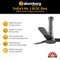 atomberg Studio+ 950mm BLDC Ceiling Fan with Remote Control | BEE 5-star Energy Efficient | New Blade Design | High Air Delivery | LED Speed Indicator | Low noise | 3 Year Warranty (Sand Grey)