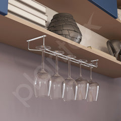 Plantex Stainless Steel Wine Glass Rack/Holder Upside Down Glass Hanging Organizer/Glass Hanging Stand for Pubs/Kitchen/Bars - (Single Line - L20 x W4.5 Inches), Tiered Shelf-5