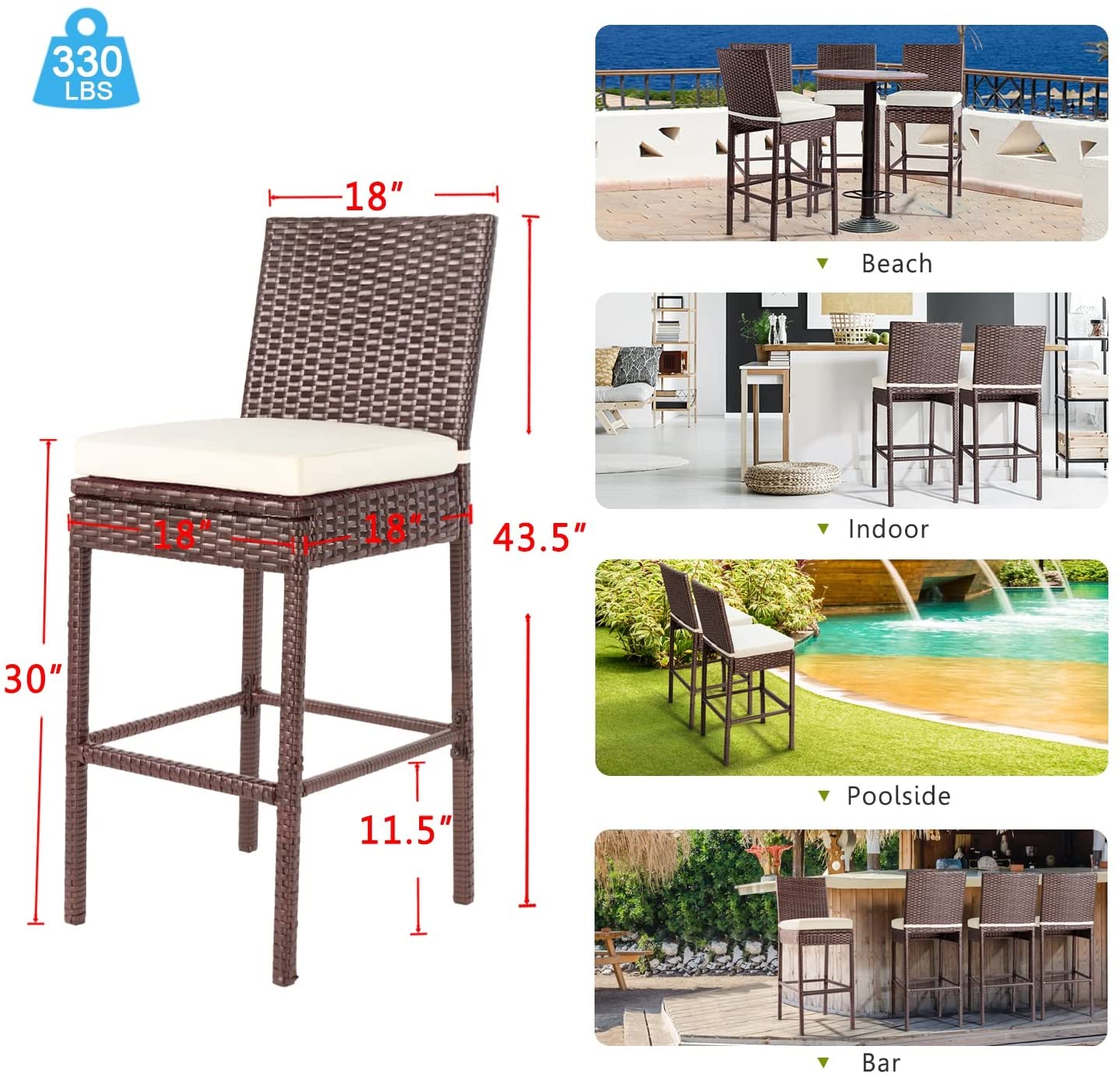 Manfredo Outdoor Patio Bar Chair 2 Chairs For Balcony (Brown)