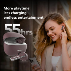 Philips TAT1150 True Wireless Earbuds with ANC, Quad Mic ENC, 55 Hr Playtime, Red (TAT1150RD/94)