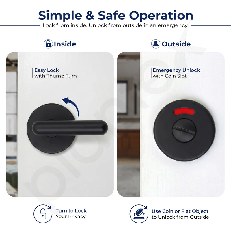 Plantex Bathroom Indicator Lock/Stainless Steel Indicator Deadbolt for Home/Toilet Partition Door Lock/Round Indicator Bolt Bathroom - Pack of 1 (Black)-4