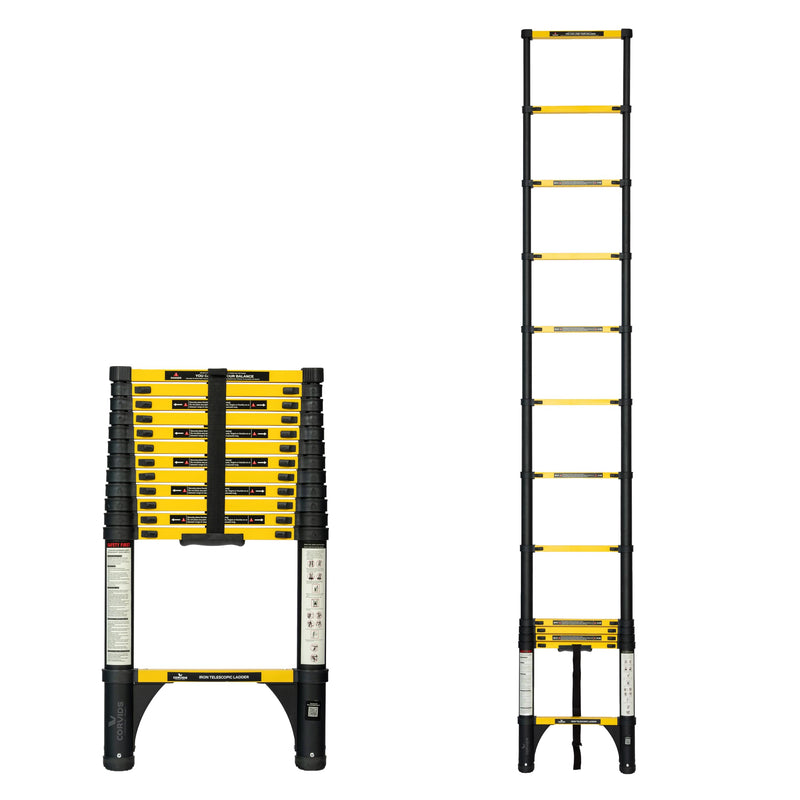Corvids 4.4m (14.5 ft) Folding Carbon Steel Telescopic Ladder, 2-Year Warranty, 15-Step Heavy Duty Extension Ladder, Q195 Rustproof Alloy Steel, Portable & Collapsible Ladder for Home & Outdoor use