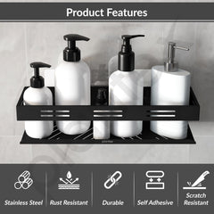 Plantex Self Adhesive Bathroom Shelf/Bathroom Organizer Without Drill/Stainless Steel Kitchen Wall Rack Shelf-Pack of 1 (12 x 4 Inch - Black)-3