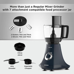 Butterfly Nexo 750W Mixer Grinder Food Processor with 6 Jars | Kneading, Chopping, Slicing, Grinding, Mincing, Grating, Juicing & Spice grinding | Evion-GT Motor with FPSS Technology | Ink Blue