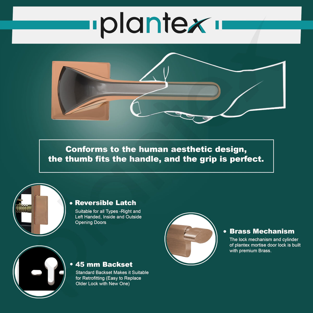 Plantex Heavy Duty Mortise Lock/Main Door Lock/Door Handle Set for Home/Office - Door Accessories- (APS-PT-009- Rose Gold - Satin)-6