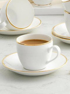 Clay Craft Fine Ceramic Premium Gold Line Printed Cup and Saucer Set of 12 | Capicity 240 ml Each