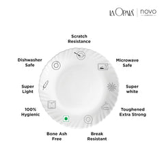 La Opala Novo Collection Opal Glass Crockery | Quarter Plate Set of 6 | Lush Greens Design | Plates for Snacking & Gifting | Microwave Safe | 100% Vegetarian | Extra Strong | Super Light & White