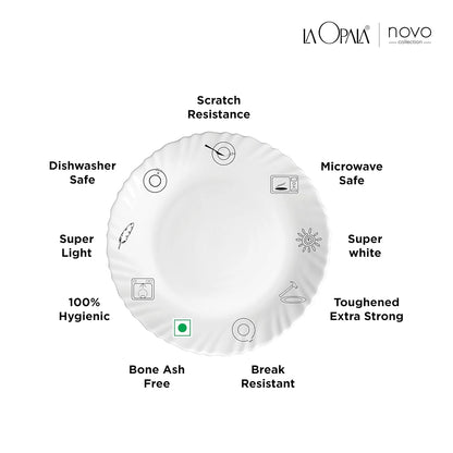 La Opala Novo Collection Opal Glass Crockery | Quarter Plate Set of 6 | Lush Greens Design | Plates for Snacking & Gifting | Microwave Safe | 100% Vegetarian | Extra Strong | Super Light & White
