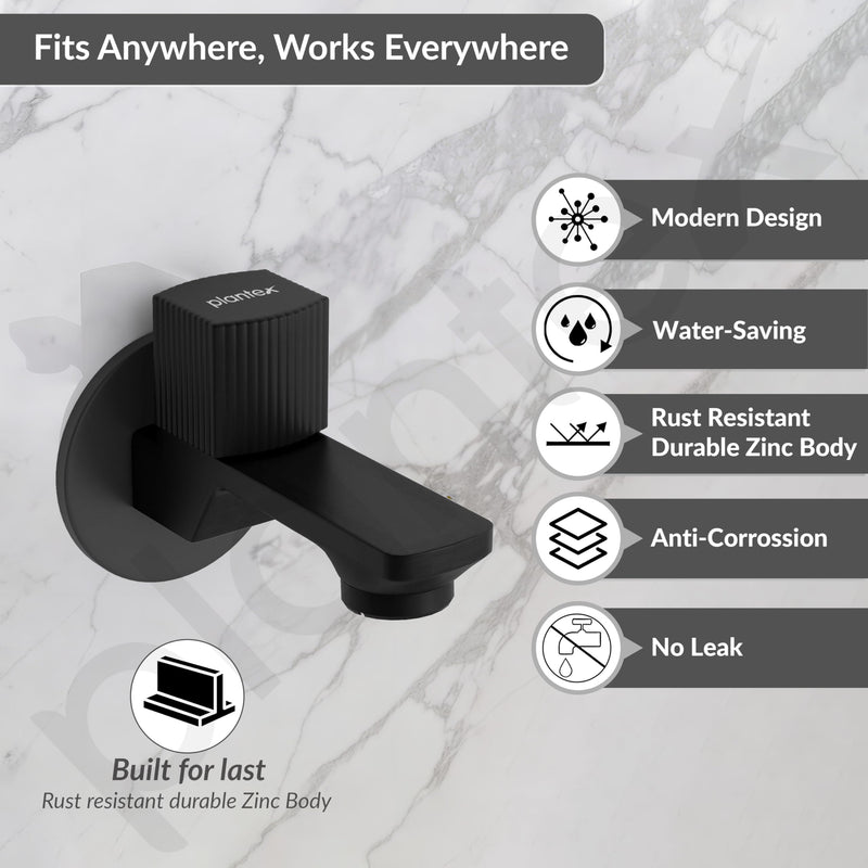 Plantex Single Knob Water Tap for Bathroom with Water-Saving Aerator/Wall Mount Bib Cock with Wall Flange and Teflon Tape/Brass Spindle Bib Tap for Home (Black)-2
