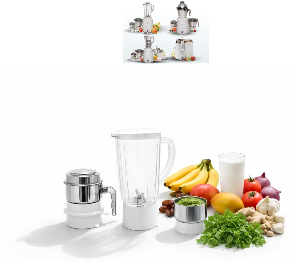 Jar Combo: 200 ml + 1500 ml Plastic (Transparent) | Compatible with Sujata Mixer Grinder