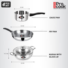 Stainless Steel Sandwich Bottom Induction 4 pcs Kitchen Set (Procook By Milton)