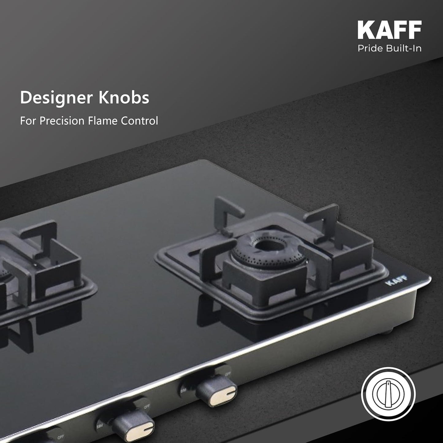 KAFF Gas Stove/Cooktop 3 Burners 77 CM, Black Coated Brass Burners With Auto Electric Ignition, Decorative SS Moulded Strip on All Sides for Edge Protection Black | CTQ773BAI