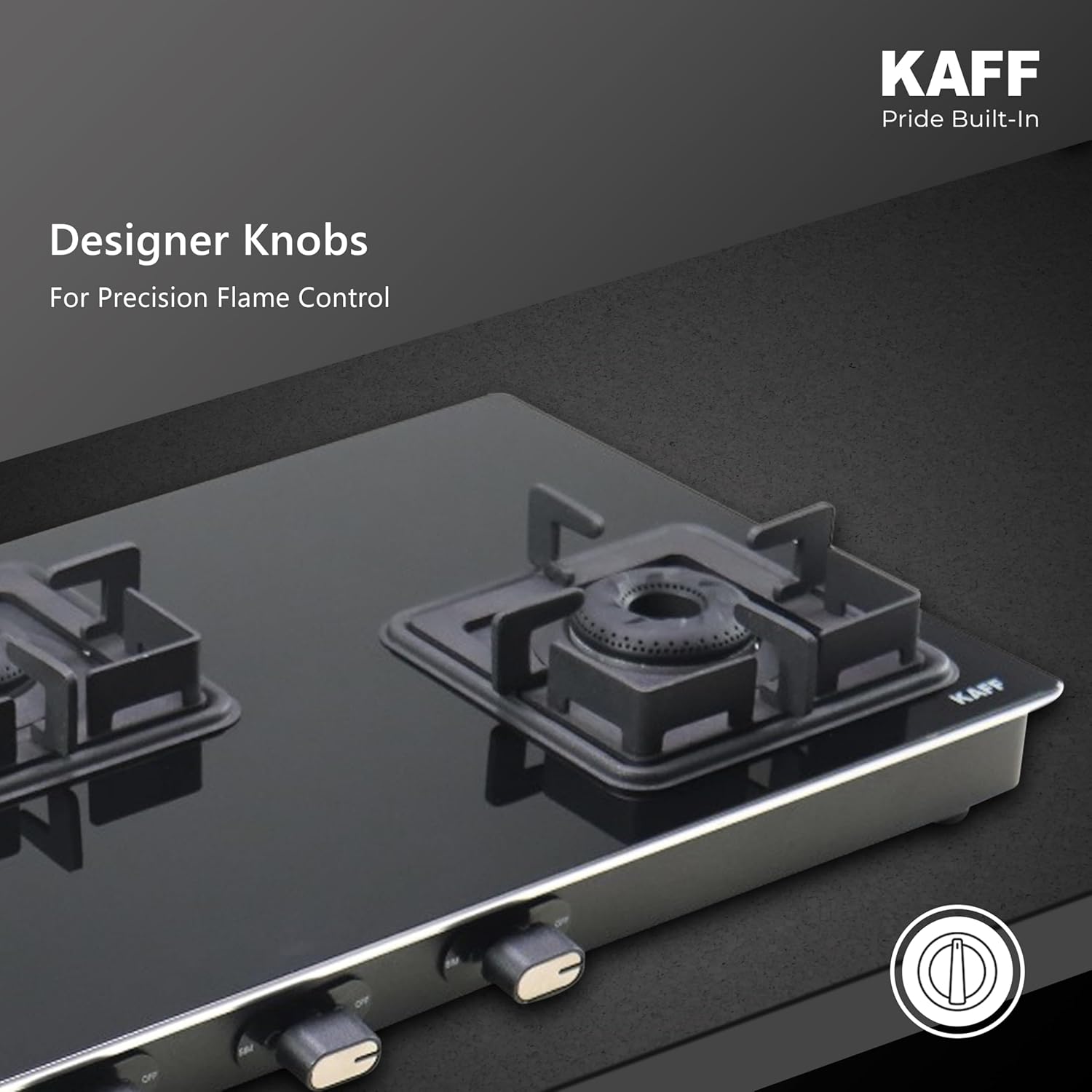 KAFF Gas Stove/Cooktop 3 Burners 77 CM, Black Coated Brass Burners With Auto Electric Ignition, Decorative SS Moulded Strip on All Sides for Edge Protection Black | CTQ773BAI