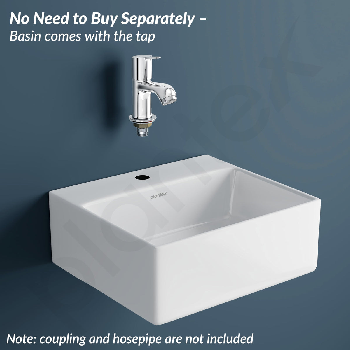 Plantex Ceramic Basin with Stainless Steel Pillar Cock/Wall Hung Basin/Deck Mount Tap/Basin for Bathroom - (Cuba - Combo)-2