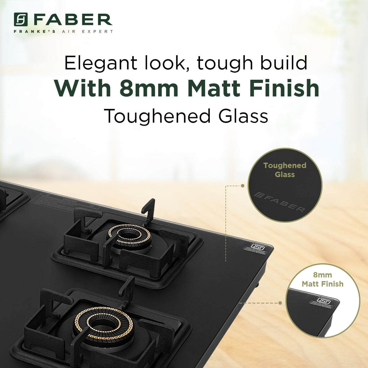 Faber Blossom Black Matt Glass Finish Cooktop| 4 Brass Burners-1Jumbo, 2Medium & 1Small |Manual Ignition | Heavy Pan Sup