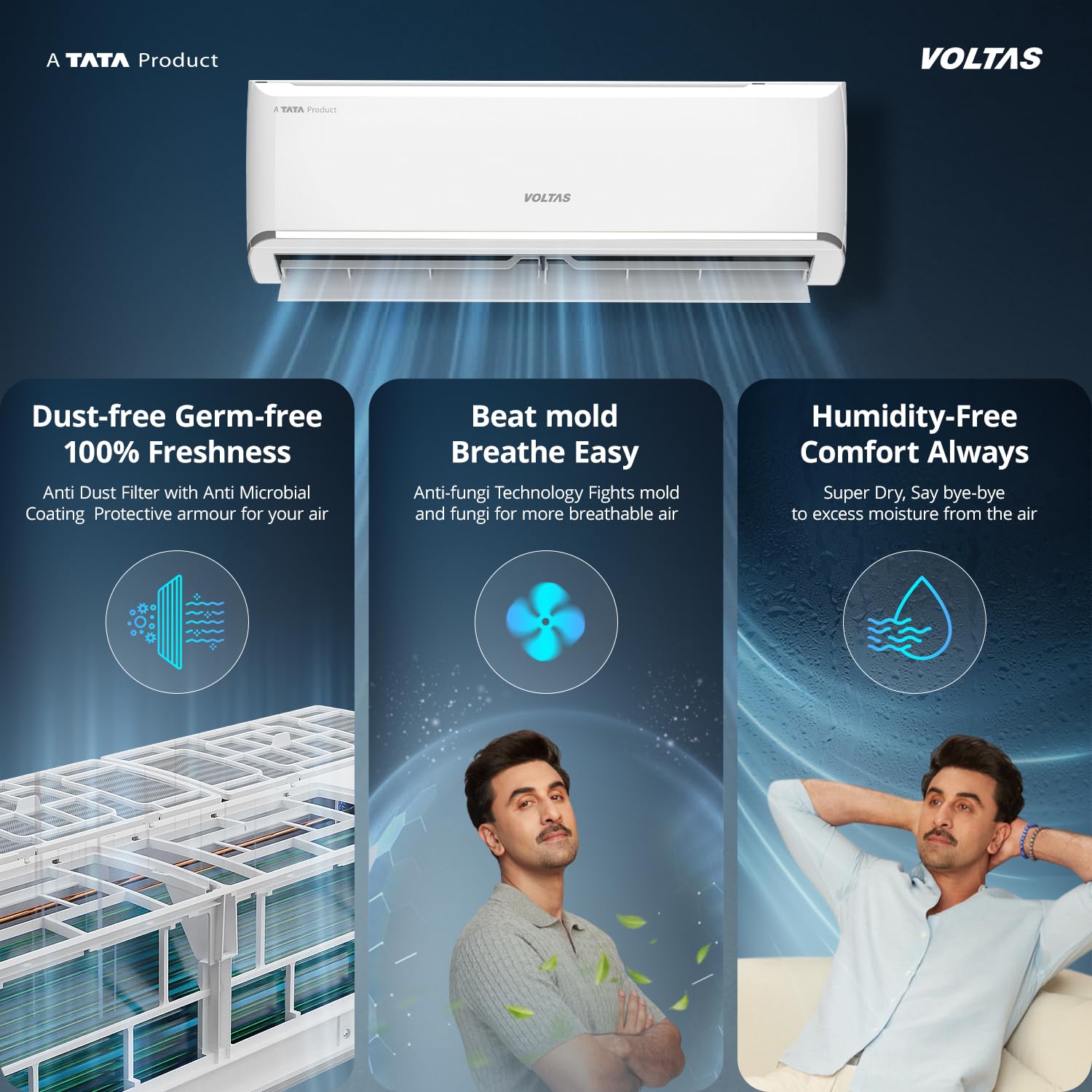 Voltas 1 ton 5 star,New star rated, Inverter Split AC (Copper, Convertible 5-in-1 Cooling Mode,2-Way Air Swing, Anti-dust Filter with Anti Microbial Coating,Auto Clean (125INV VECTRA ZEN SILVER,White)