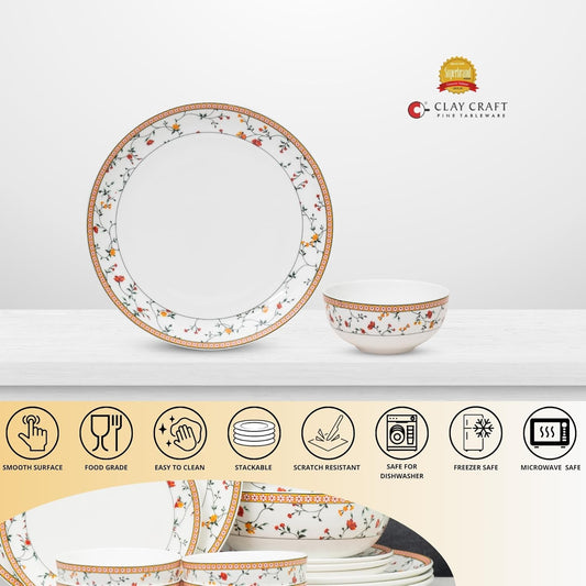 Clay Craft Fine Ceramic Eco Dinner Set, Enchanting Gold, for Family of 4, Dinner Set Ceramic, Crockery Set, Dining Set for Dinner, Crockery Set for Gift, Kitchen Set (ECO1, 8 Pieces)