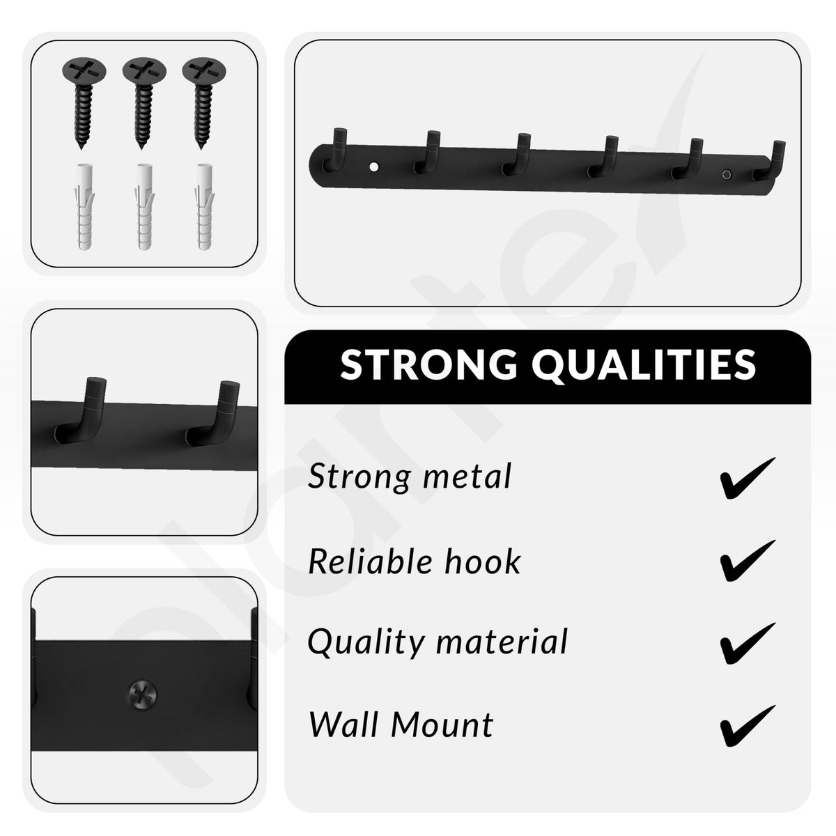 Plantex Wall Hooks for Hanging Cloth/Stainless Steel Towel Hangers/Bathroom Robe Hooks/Door Hangers/Wall Hook Rack/Hook Rail for Hanging Keys - 6 Hooks (Pack of 1, Black)-3