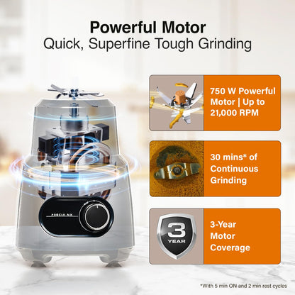 V-Guard Precia NX Juicer Mixer Grinder 750 W (New Launch) | 3-Year Motor Coverage | 4 Versatile Jars | Juicer, Large, Medium & Small | Compact ABS Body | SS Rust-Resistant Blades