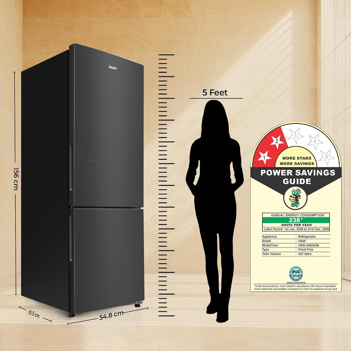 Haier 237 L 2 Star Frost Free Twin Inverter Double Door Bottom Mount Refrigerator with Extra Spacious 2X Veg Box (HEB-242EGBA-P, GE Black, 2026 Model)-6