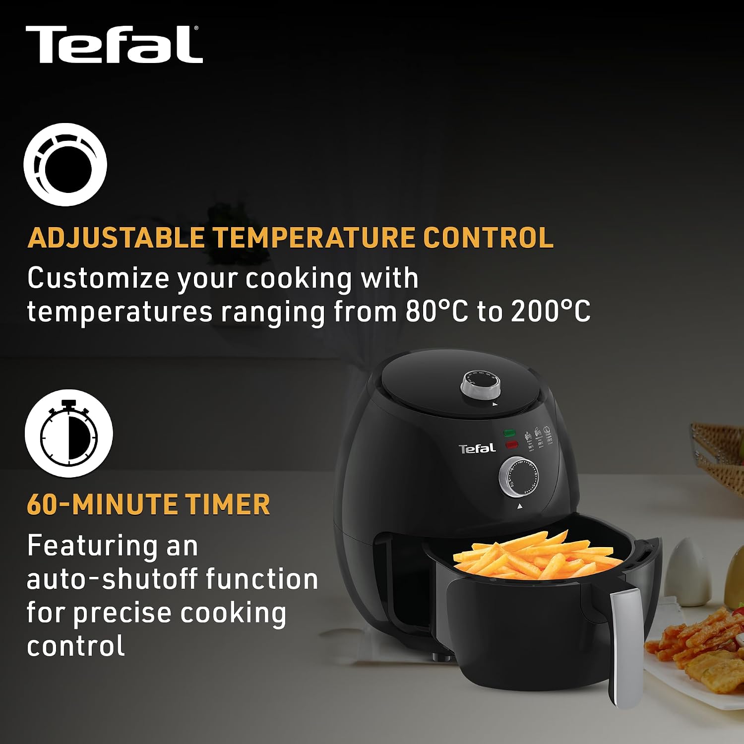 Tefal Easy Fry Air Fryer/Powerful 1200W / Customisable Temperature Control from 80°C to 200°C | 60-Minute Timer| 3.2 L | For Health-conscious Individuals | Multifunctional Cooking | 2 Year Warranty