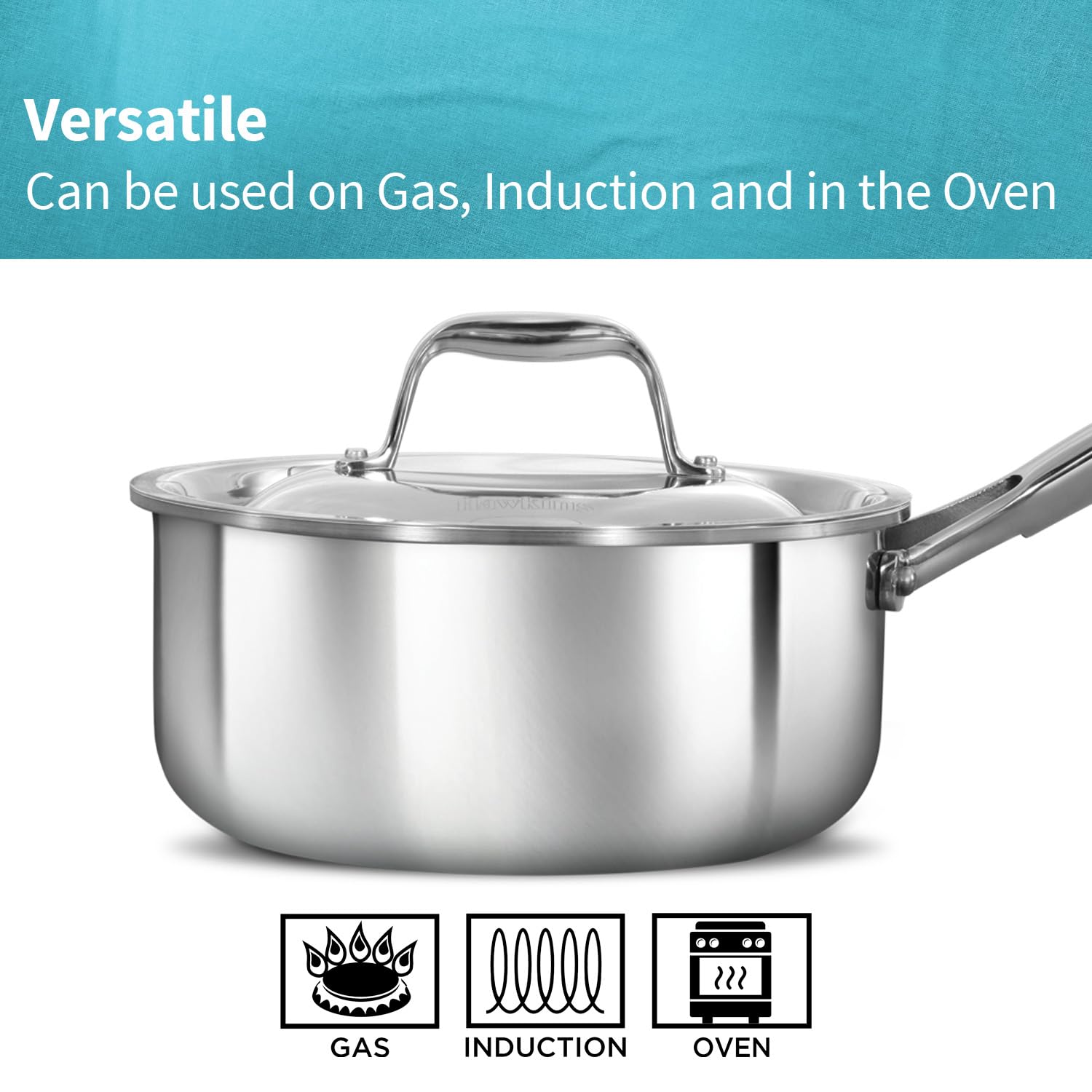 Hawkins Pro 1.5 Litre Sauce Pan, Tri-Ply Stainless Steel Tea Pan/Milk Pan with Stainless Steel Lid, Silver (PSSP15S)