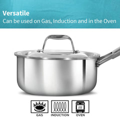Hawkins Pro 1.5 Litre Sauce Pan, Tri-Ply Stainless Steel Tea Pan/Milk Pan with Stainless Steel Lid, Silver (PSSP15S)