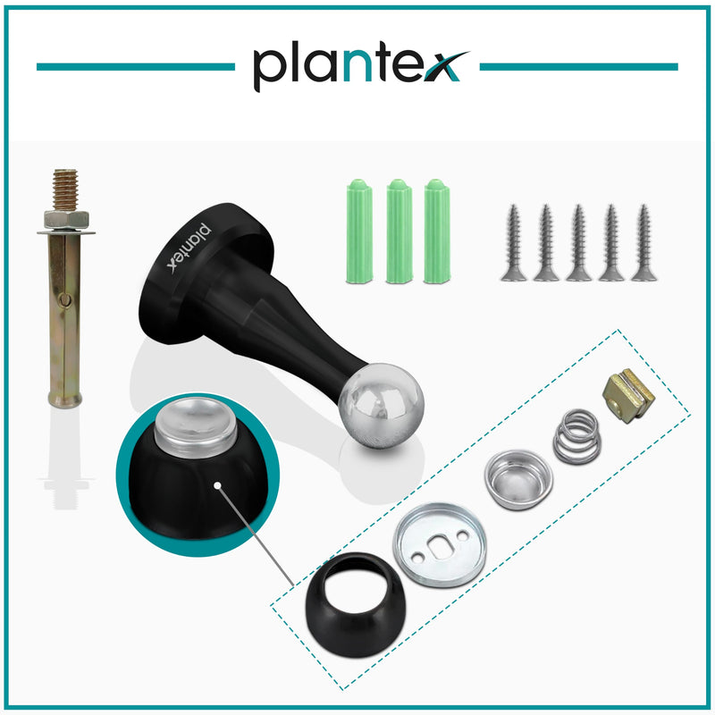 Plantex Stainless Steel 360 Degree 4 inch Door Magnet Stopper for Home/Office/Hotel Wall and Floor Mounted Soft-Catcher to Hold Wooden/Glass/PVC Door Stops - Pack of 2 (Black Finish)-6
