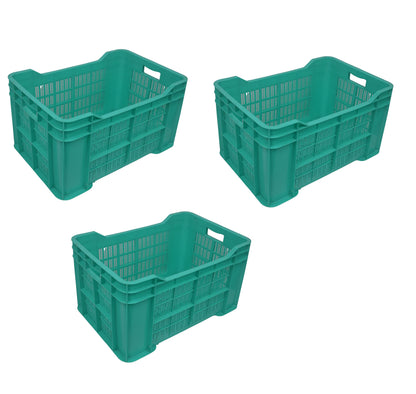 Nilkamal Plastic Rectangular Multipurpose/Vegetable/Fruit/Fish Crate (542 x 360 x 300 mm) Pack of 3 (Blue) 36x54.2x30 cm