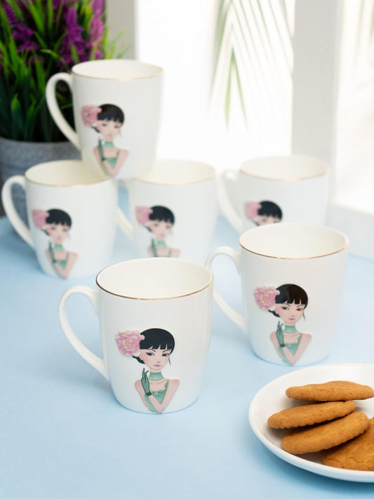 Clay Craft Fine Ceramic Barbie Printed Tea/Coffee Set of 6-200 ml Each (Barbie 362), Tea Cup Set of 6, Microwave & Dishwasher Safe, Mugs for Coffee, Cups Set of 6, Mug Set, Gift Set, Ideal for Gifting