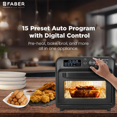 Faber 20 liter 1500 Watts Air Fryer Oven|Fry, Bake, Roast, Toast, Defrost, Grill, Reheat & Broil|85% Less Oil|Temperature & Timer Control, Preset Cooking Options, Convection Function, Auto-Off|(Black)