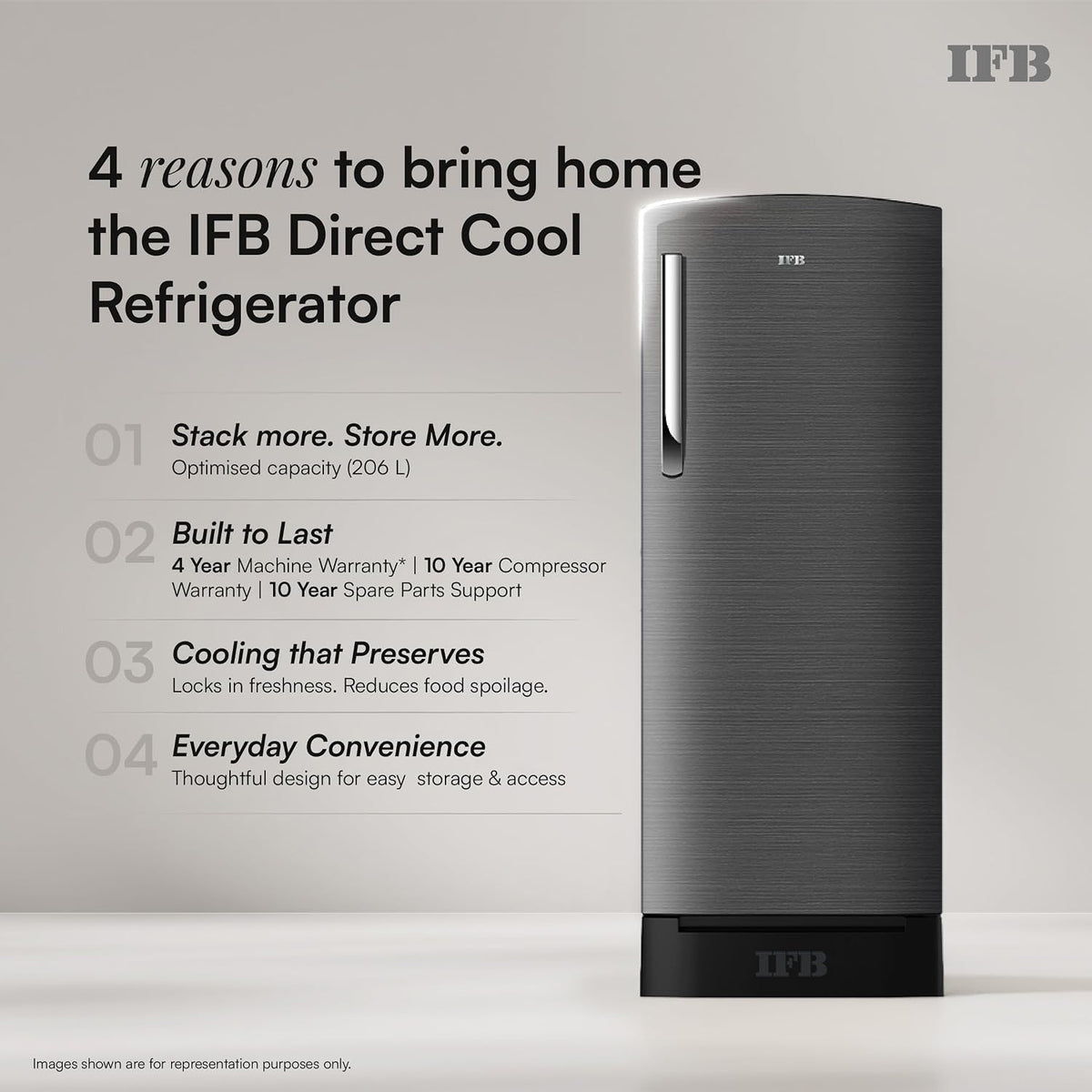 IFB 206L 5 Star Advanced Inverter Direct-Cool Single Door Refrigerator with 30 Hrs Cooling Retention, Big Vegetable Box, 4 Year Super Warranty & Base (IFBDC-232EYOSED)-3