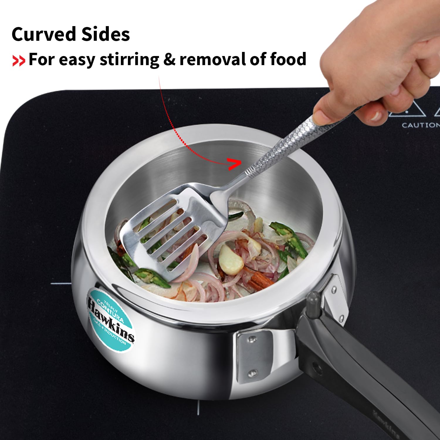 Hawkins 1.5 Litre Triply Contura Induction Pressure Cooker, Triply Stainless Steel, Contura shaped, Silver (SSTCO15)