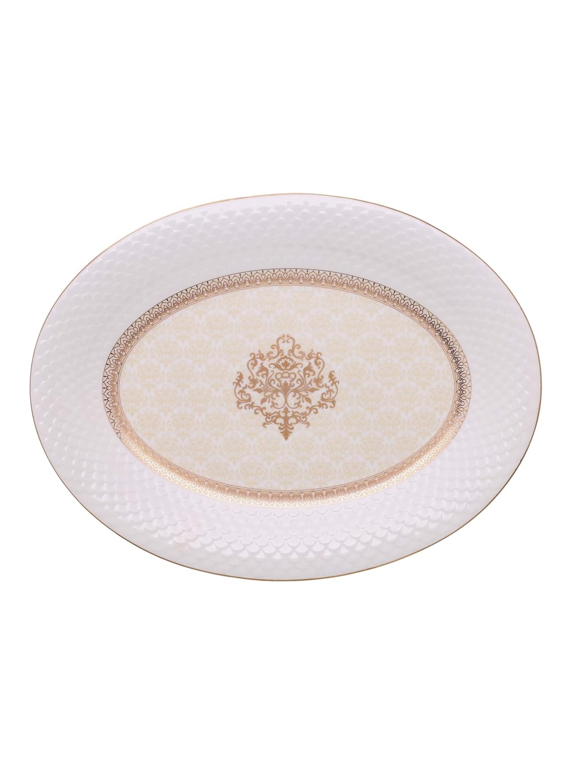 Clay Craft Fine Ceramic Premium Ripple Floral Dinner Set of 40 Pieces, 22K Gold Jaisalmer, for Family of 6, Dinner Set Ceramic, Dining Set for Dinner, Plates and Bowls Set, Crockery Set for Gift