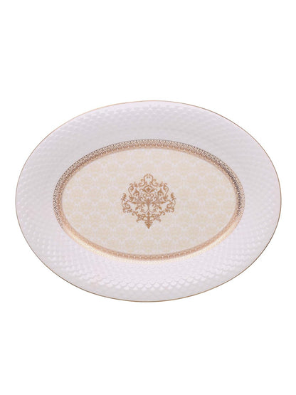 Clay Craft Fine Ceramic Premium Ripple Floral Dinner Set of 40 Pieces, 22K Gold Jaisalmer, for Family of 6, Dinner Set Ceramic, Dining Set for Dinner, Plates and Bowls Set, Crockery Set for Gift