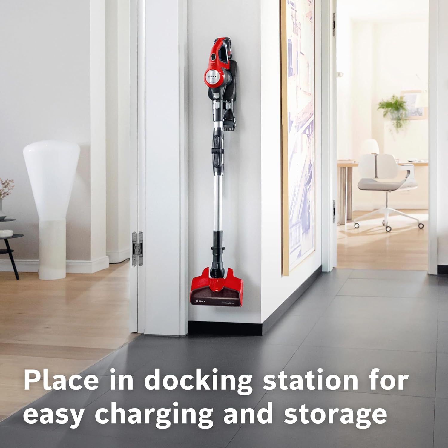 Bosch Unlimited 7 ProAnimal, Cordless Vacuum Cleaner with Rechargeable 3.0 Ah Battery and FlexTube, LED Lighting, 10 Year Motor Warranty, in Tornado Red