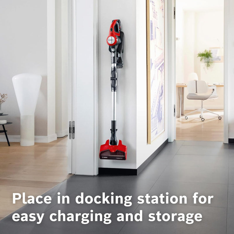 Bosch Unlimited 7 ProAnimal, Cordless Vacuum Cleaner with Rechargeable 3.0 Ah Battery and FlexTube, LED Lighting, 10 Year Motor Warranty, in Tornado Red
