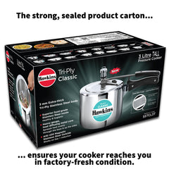 Hawkins Triply 3 Litre Classic Pressure Cooker, Triply Stainless Steel Induction Inner Lid & Tall Design Cooker, Silver (SSTCL3T)