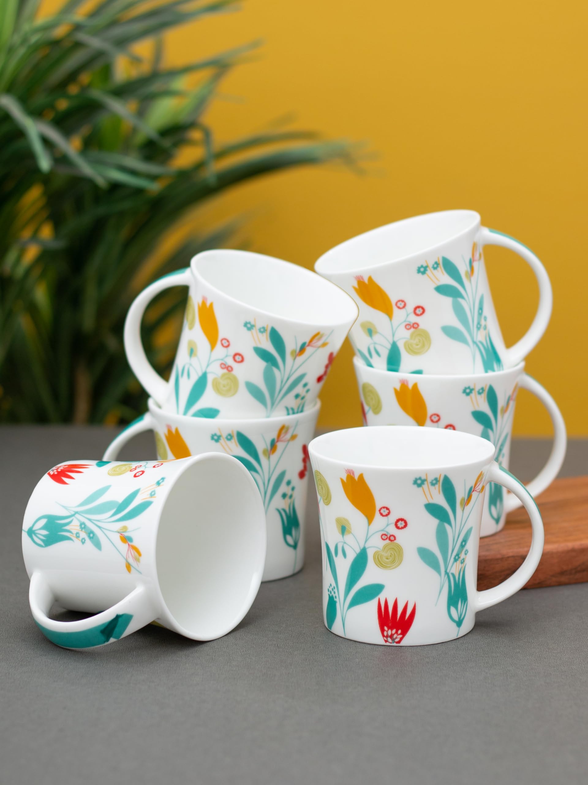 Clay Craft Fine Ceramic Printed Coffee/Tea Cups Set of 6-200 ml Each, Tea Cup Set of 6, Microwave & Dishwasher Safe, Mugs for Coffee, Cups Set of 6, Mug Set, Gift Set, Ideal for Gifting