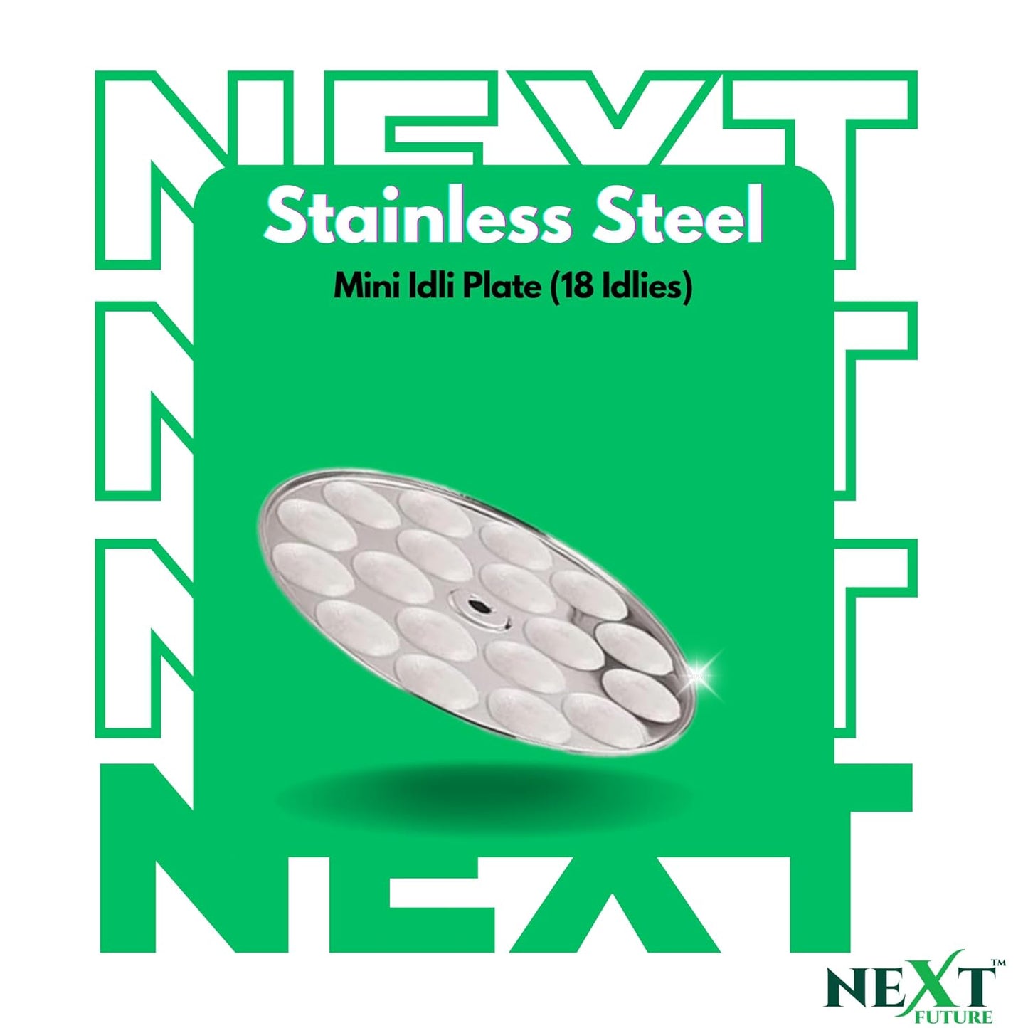 Next Future 5-Star Stainless Steel Mini Idli Plates set of 6 | Mini Idli Stand | Mini Idli Maker Stand with 108 Idli Kulis, High Polish with Rod Picker Handle (6 Plates)