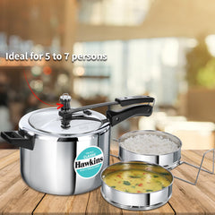 Hawkins Classic 5 Litre Tri-Ply Pressure Cooker with Separator, Triply Stainless Steel Inner Lid Cooker, Silver (SSTCL51)