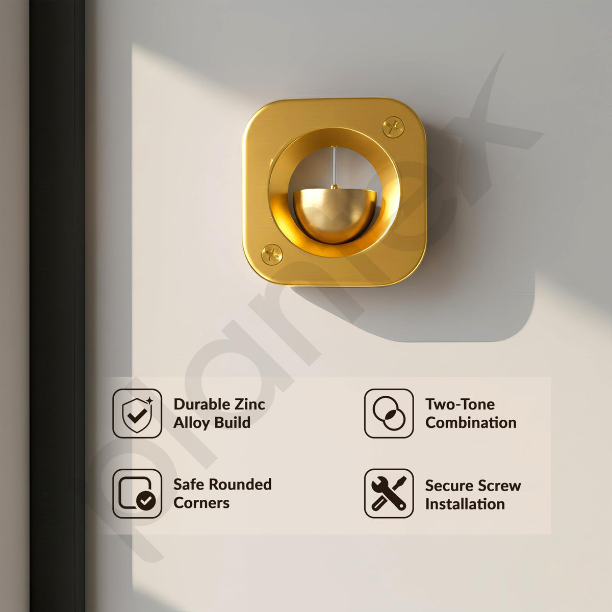 Plantex Dopamine Door Bell for Home/Square Door Chime with Brass Bell/Temple & Meditation Bell for Positive Energy & Home Decor - Pack of 1 (DTK-292 - Gold)-2