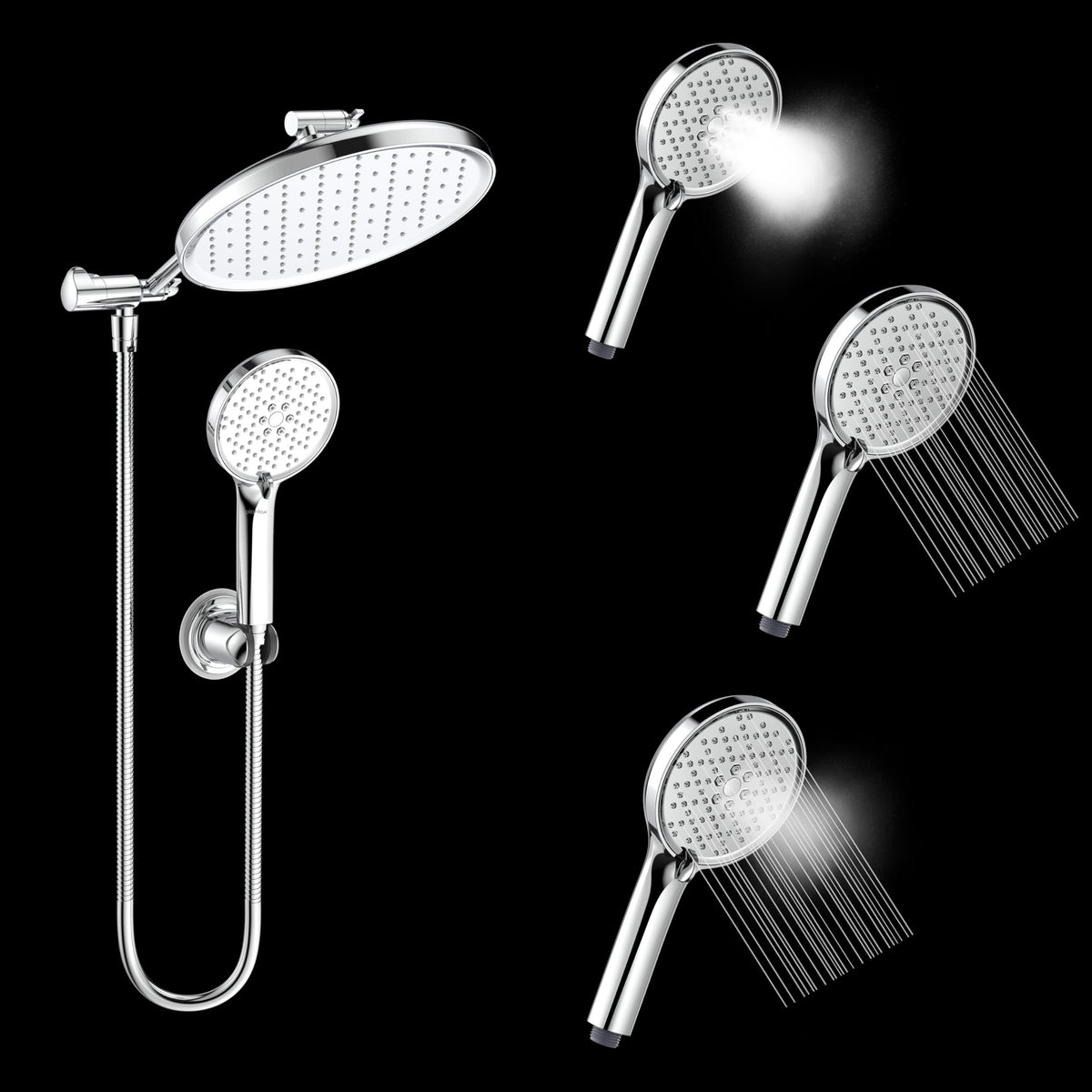 Plantex Shower For Bathroom Full Set with 3-Mode Hand Shower/304 Stainless Steel Flexible Hose Pipe & Hand Shower Holder-Chrome