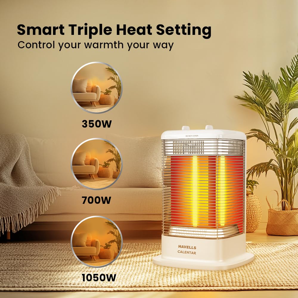 Havells Calenter 1050 Watt Room Heater With 3 Carbon Heating Tube (GHRGHCNW105)-3