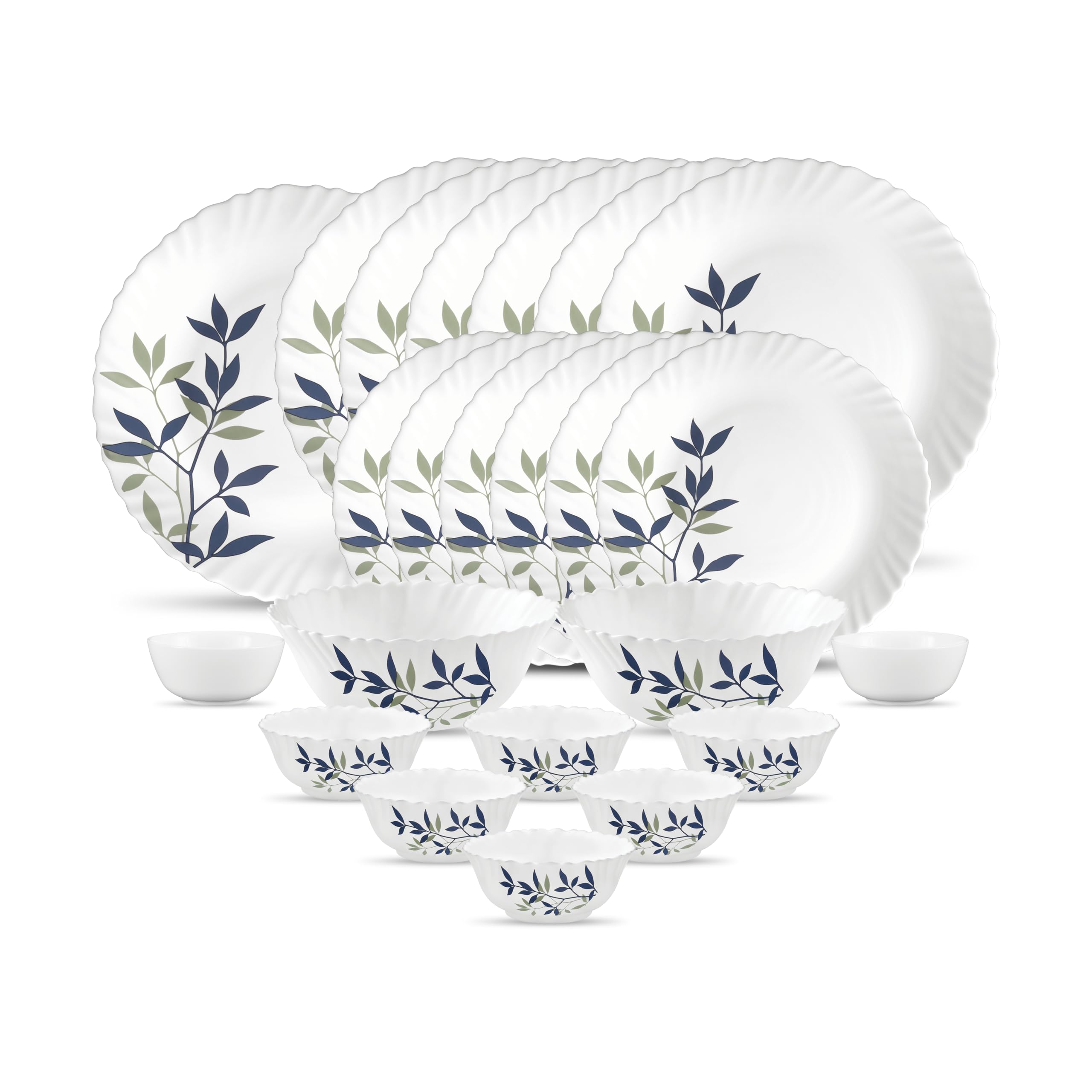 La Opala Novo Collection Opal Glass Crockery | for Family of 6 | Dinner Set 23 pcs Tender Trio | Plates & Bowls for Dining | Microwave Safe | 100% Vegetarian | Extra Strong | Light & White