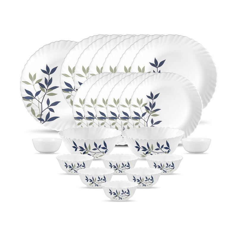 La Opala Novo Collection Opal Glass Crockery | for Family of 6 | Dinner Set 23 pcs Autumn Flower | Plates & Bowls for Dining | Microwave Safe | 100% Vegetarian | Extra Strong | Light & White